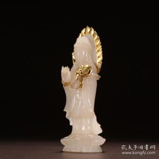清代 和田玉包金观音摆件