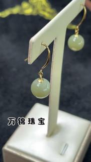 和田玉耳坠耳环阳绿玉石绿色耳钉感小众设计耳坠耳饰女 碧玉款